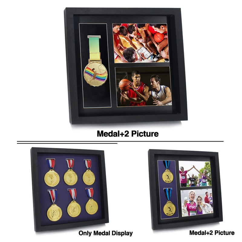 Iheipye Large Medals Display Shadow Box - 6 Medal Display case - Perfect Medal Display for War Military, Runners, Marathon, Race Winner, Football, Gymnastics & All Sports (Black, 12x12) - Image 2